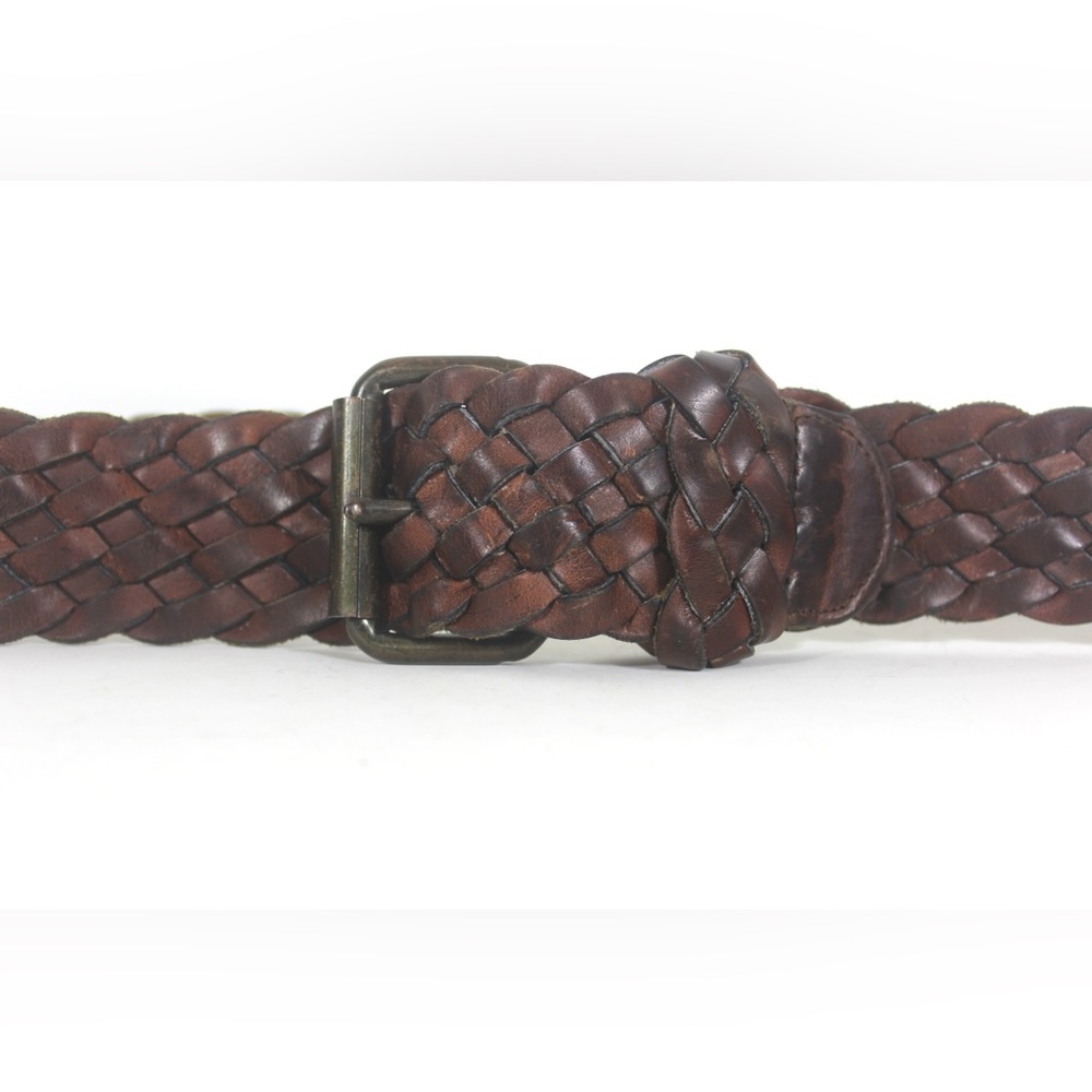 1970’s Wide Thick Vintage Dark Brown Woven Braided Leather Belt Adjustable Mens